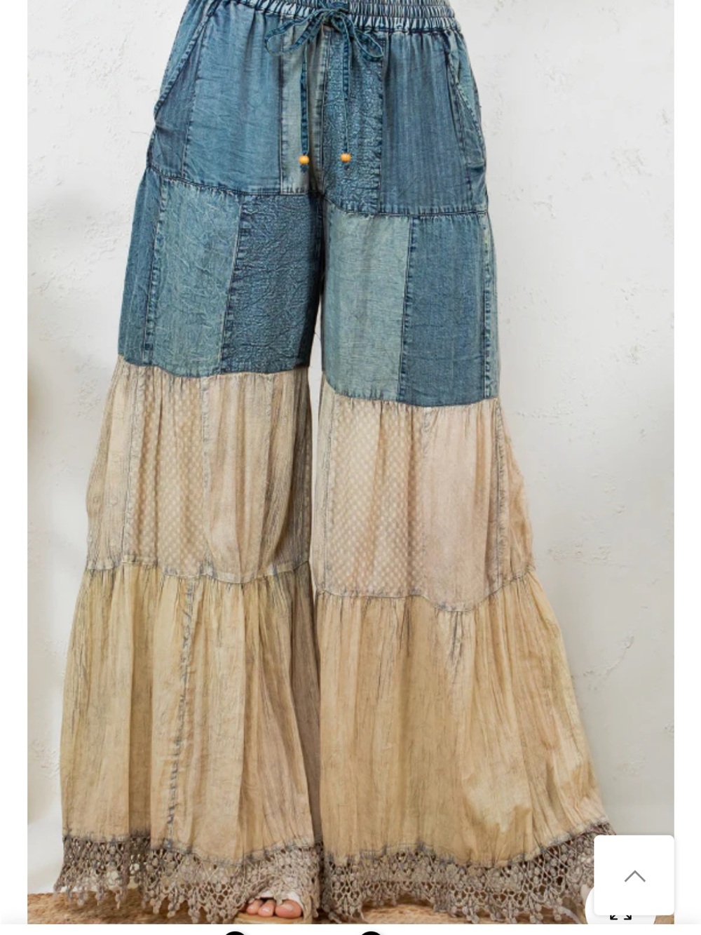 Young Threads Boho Patchwork Wide-Leg Pants in Denim Blue and Beige